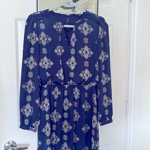 Navy blue long sleeve printed dress